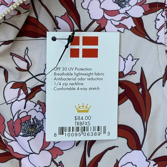 Kastel Denmark Women's Ruffle Tank - Beige Peonies 1/4 Zip - XS - Picture 3 of 4